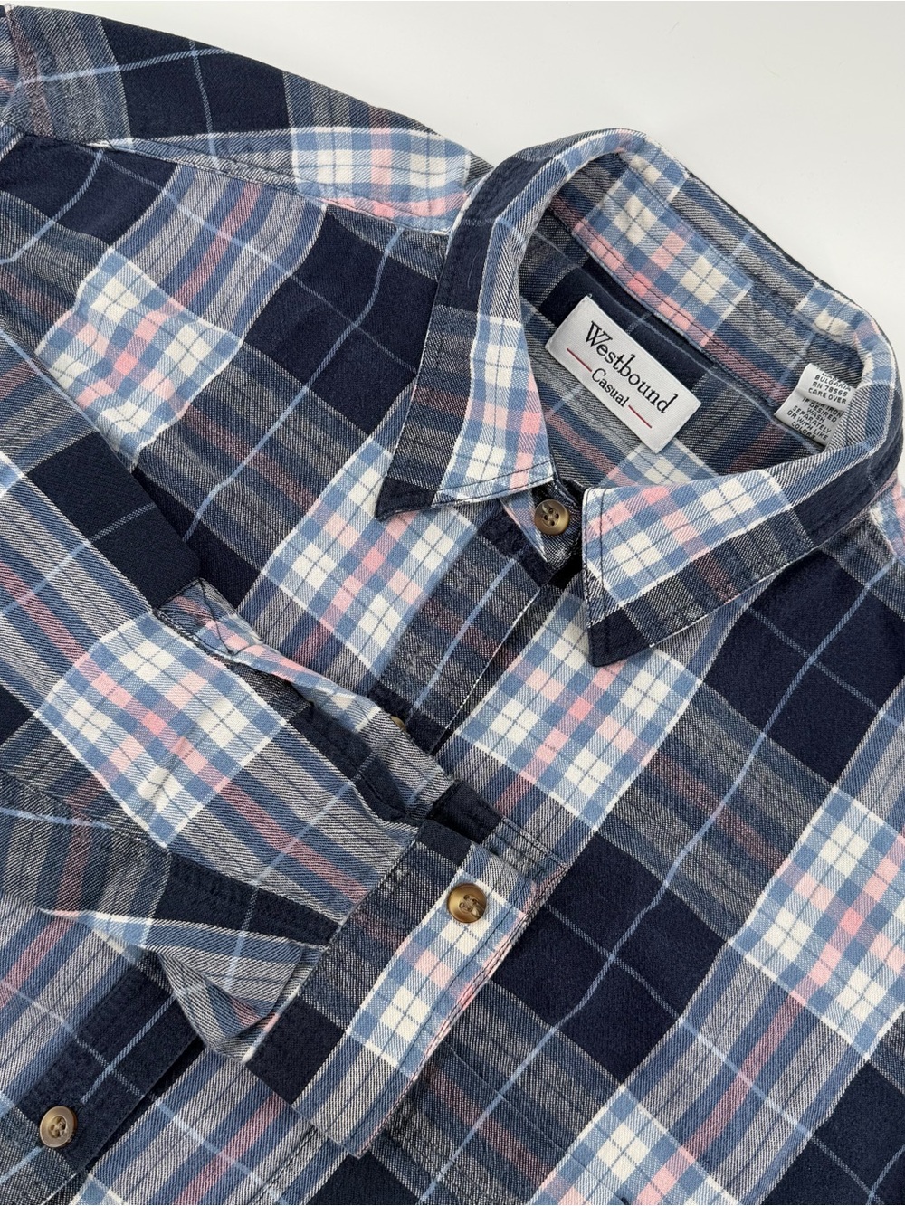 Westbound Blue White Plaid Long Sleeve Button Up Blouse Top XL Gorpcore Casual - Picture 1 of 9